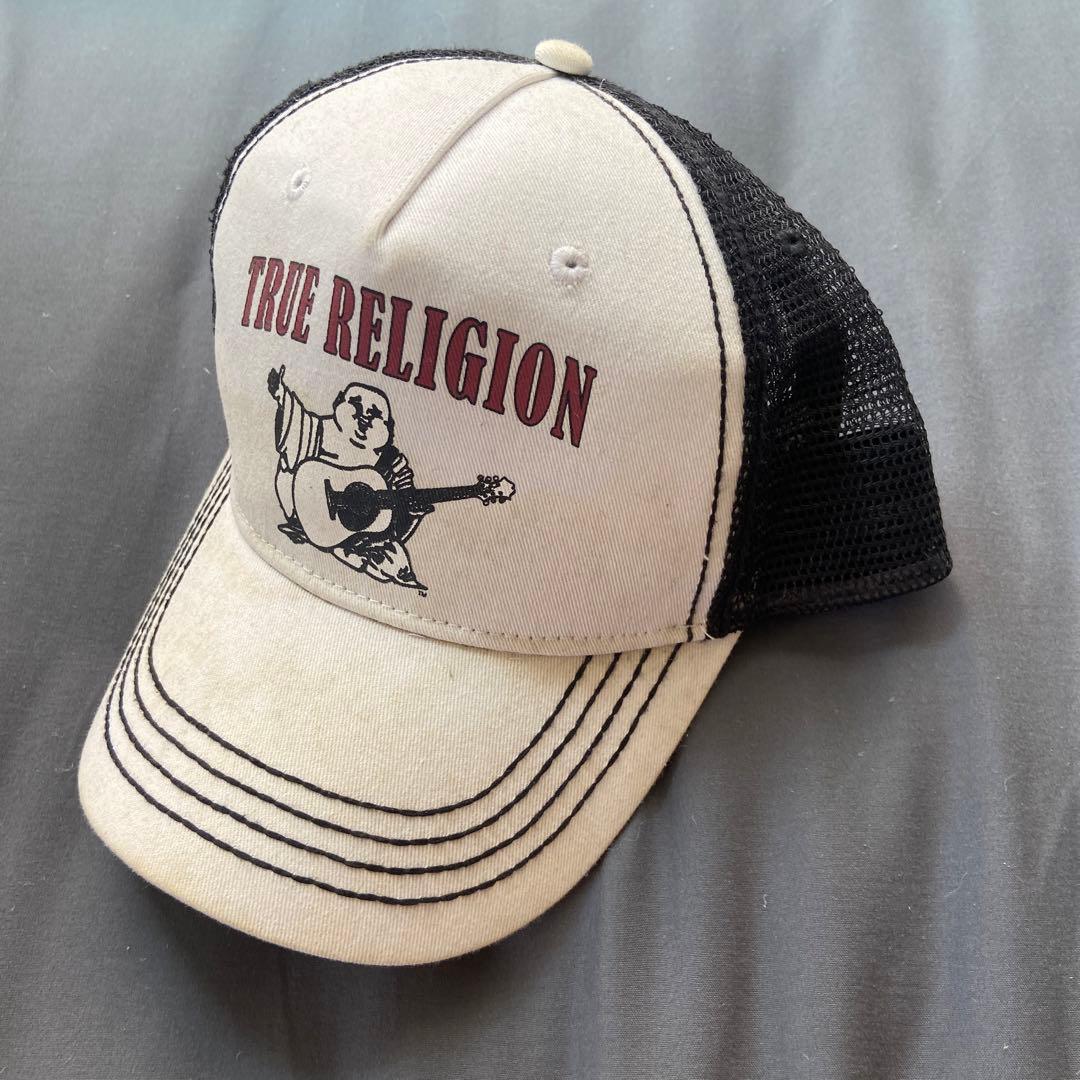 トゥルーレリジョン TRUE RELIGION メッシュ キャップ ヴィンテージ加工 USED加工 帽子 刺繍 レザー バック アジャスター 緑 メンズ レディ TRUE RELIGION カモフラージュ メッシュキャップ TRUE RELIGION