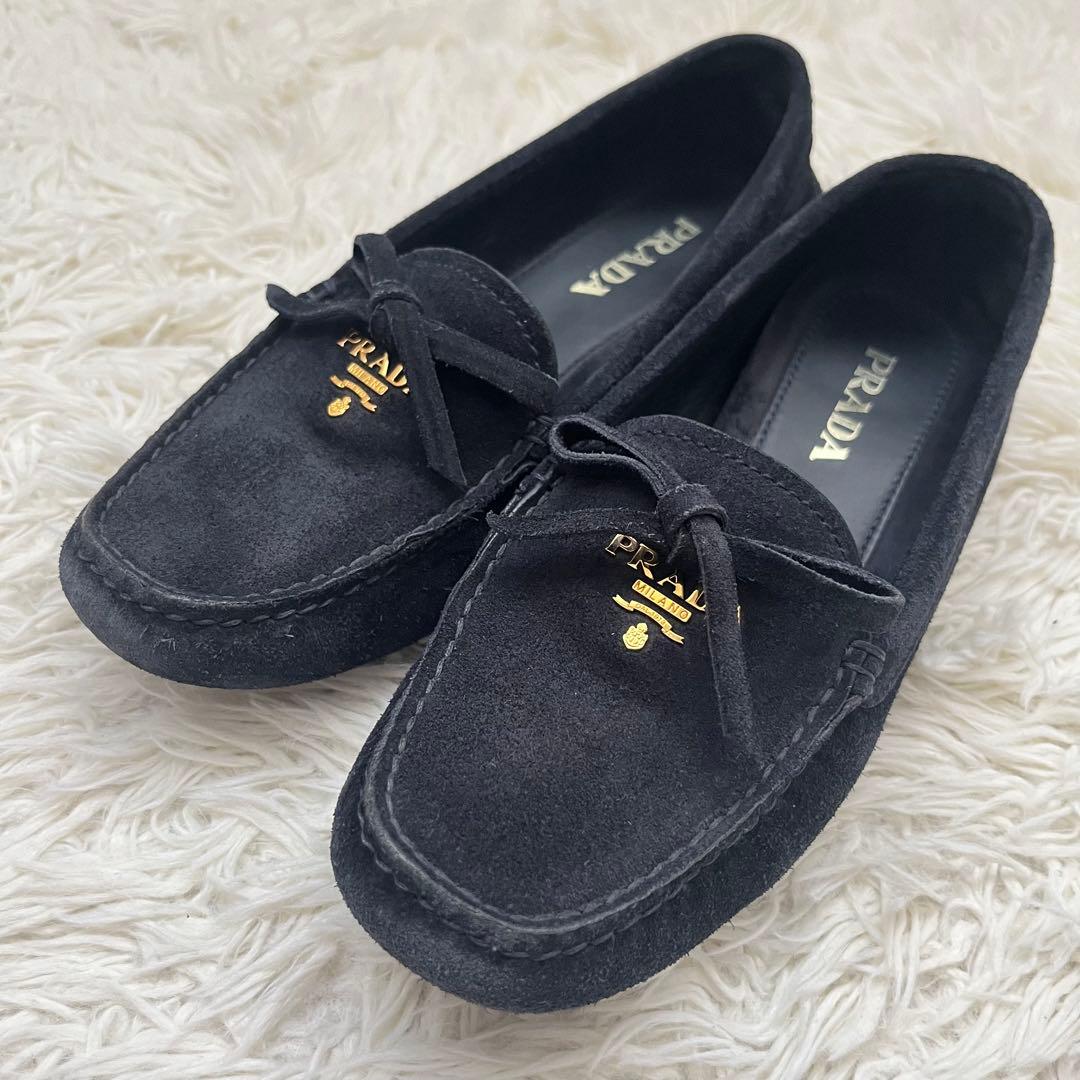 良品　PRADA プラダ　ドライビングシューズ　ローファー　ネイビー　22.5