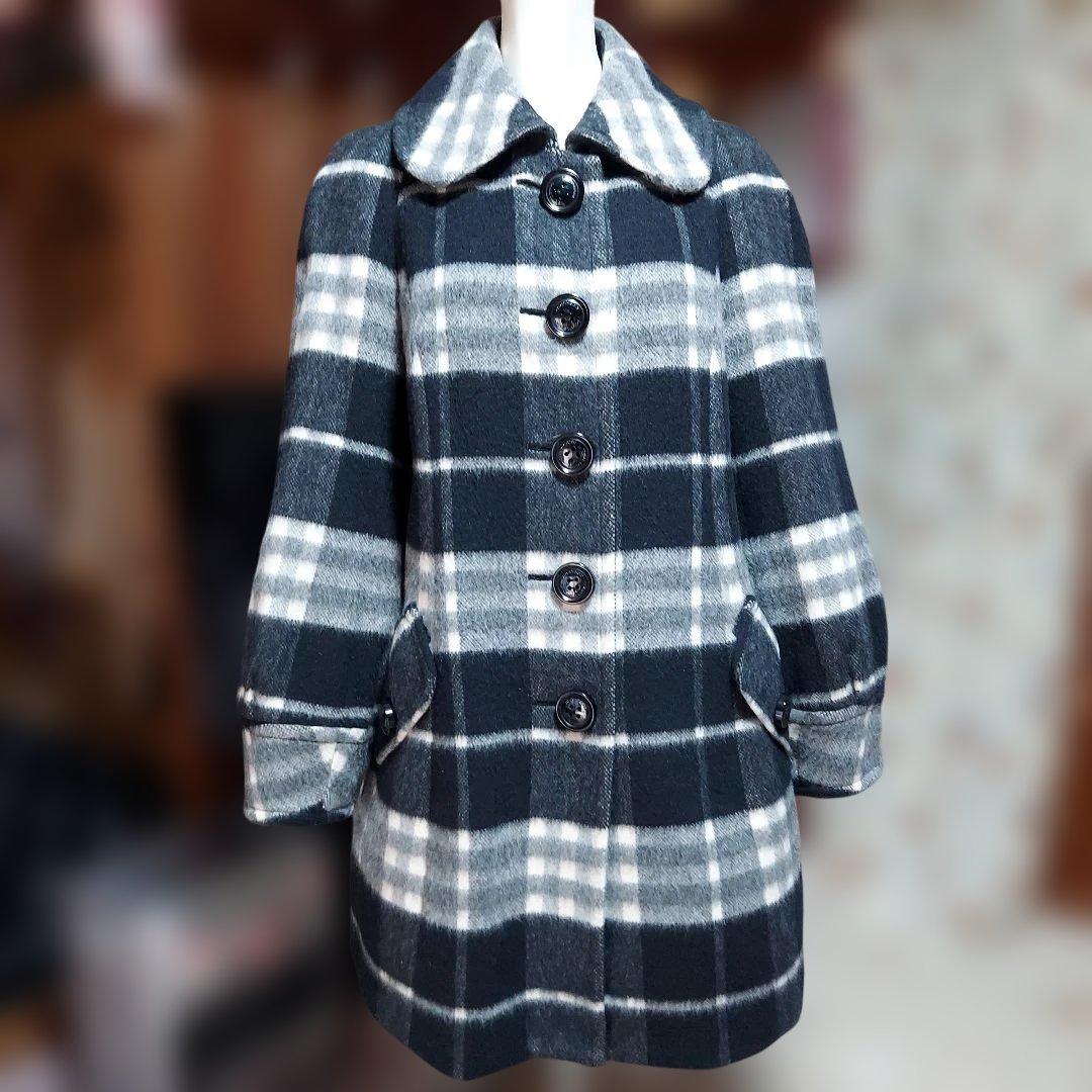バーバリーブルーレーベル　ロングコート　アンゴラ　ノバチェック　黒　38 BURBERRY バーバリーブルーレーベル ベルテッドロングコート サイズ:38