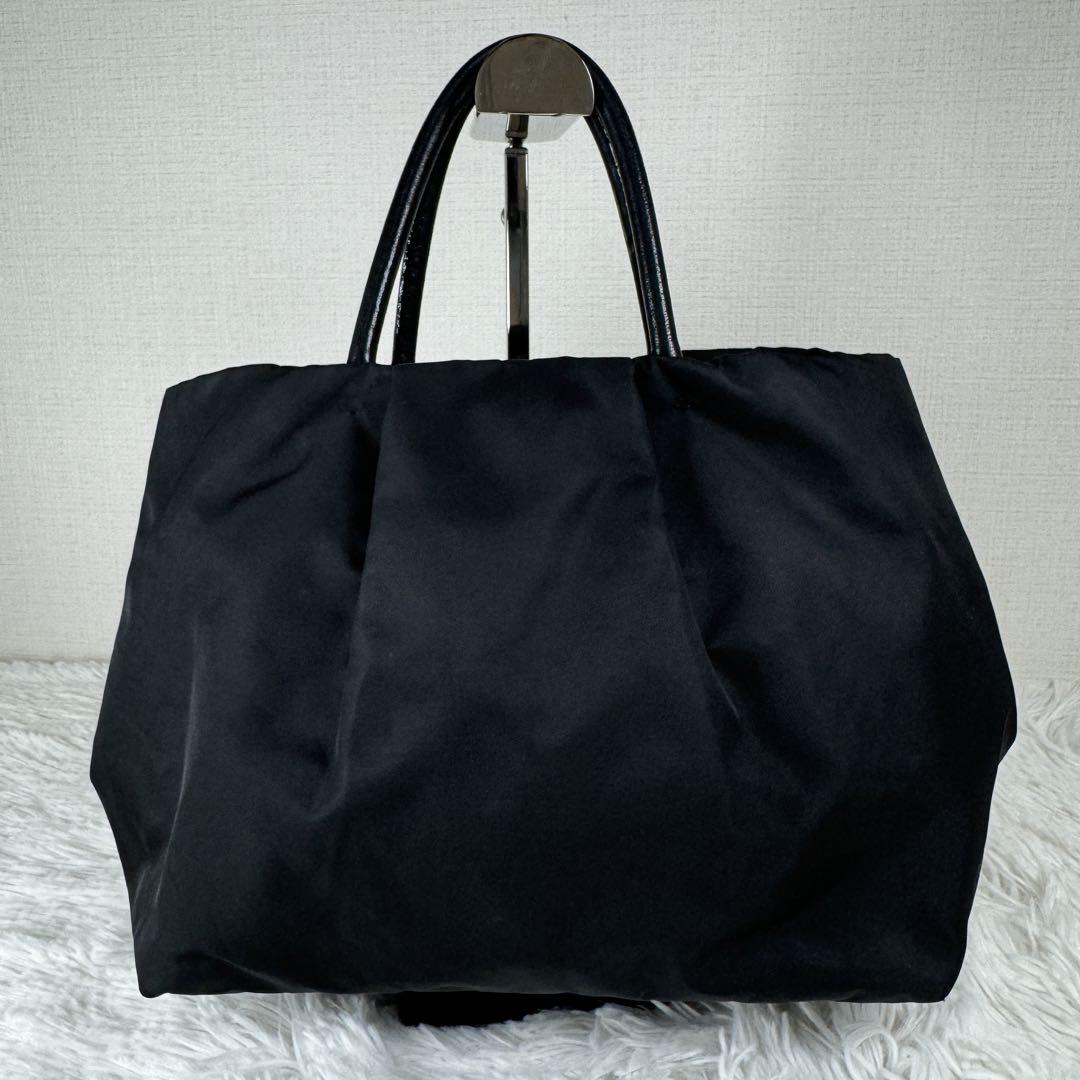 美品✨ PRADA プラダ トートバッグ リボン ナイロン レザー ブラック 画像6