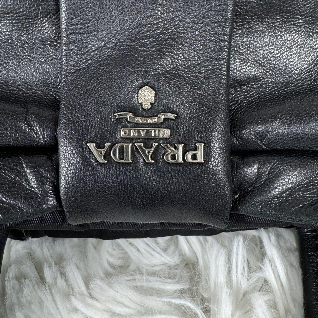 美品✨ PRADA プラダ トートバッグ リボン ナイロン レザー ブラック 画像9
