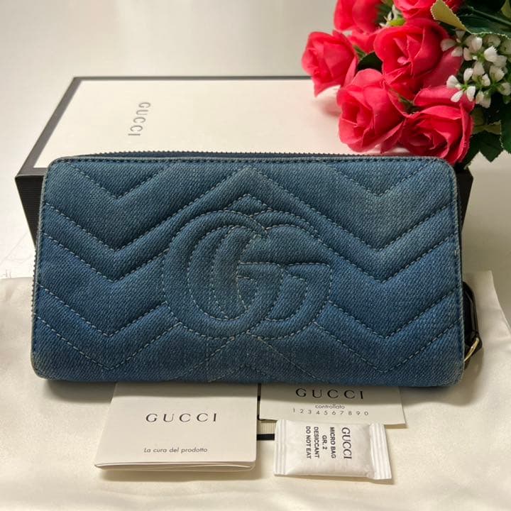 未使用に近い‼️ グッチ GUCCI 財布 長財布 デニム ラウンドファスナー
