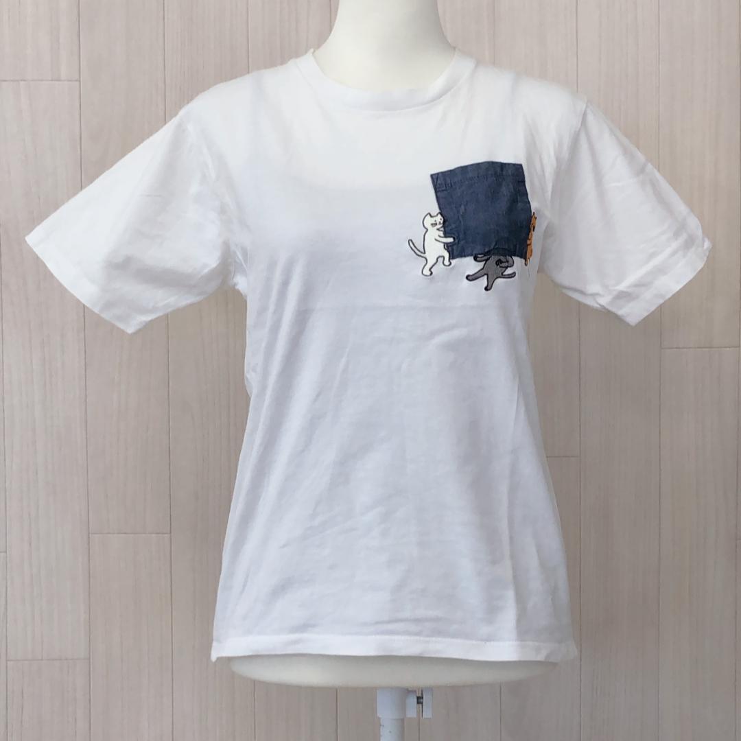 美品 graniph グラニフ 半袖Tシャツ ワンポイント 猫 ネコ 綿100
