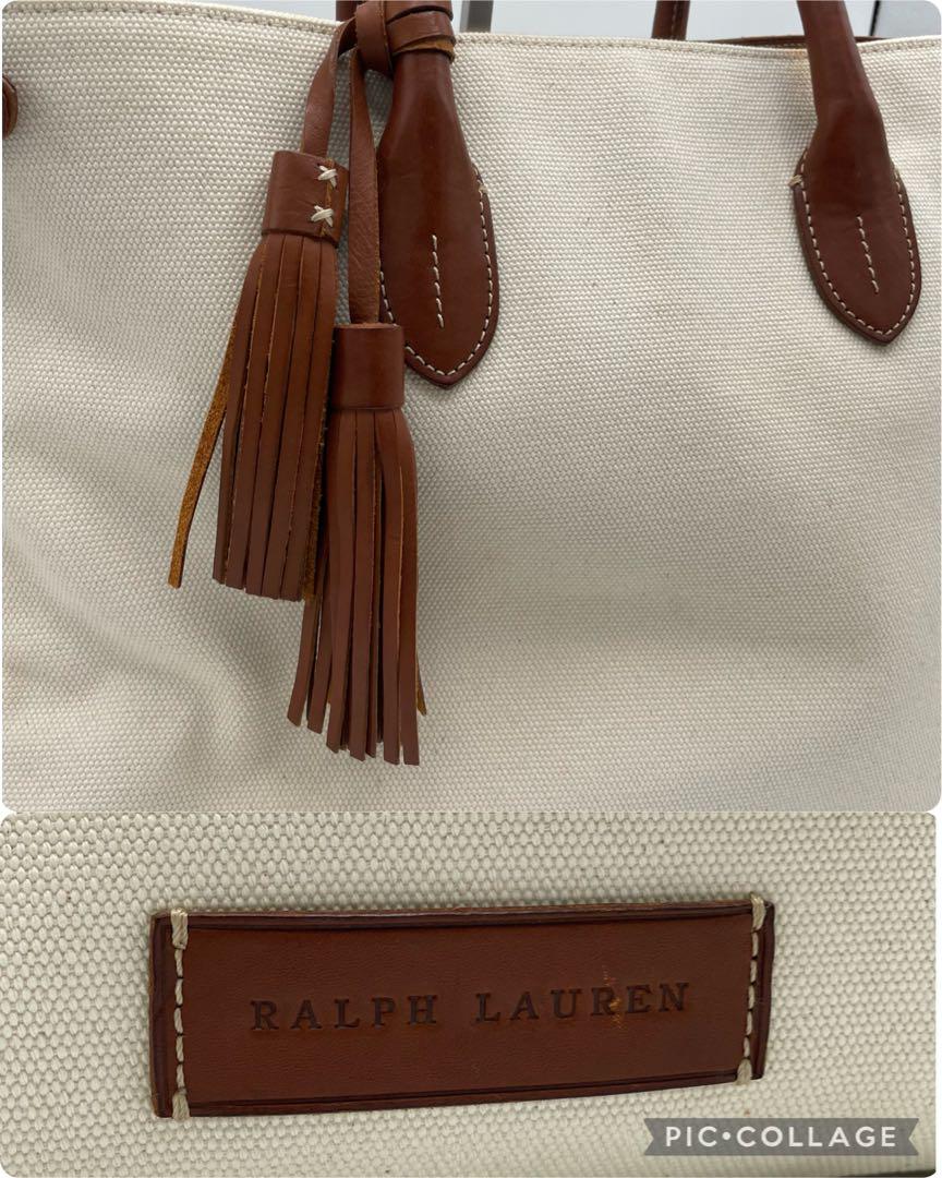 ラルフローレン RALPH LAUREN トートバッグ キャンバス レザー 中古・古着通販】RALPH LAUREN (ラルフローレン) レザーコンビ