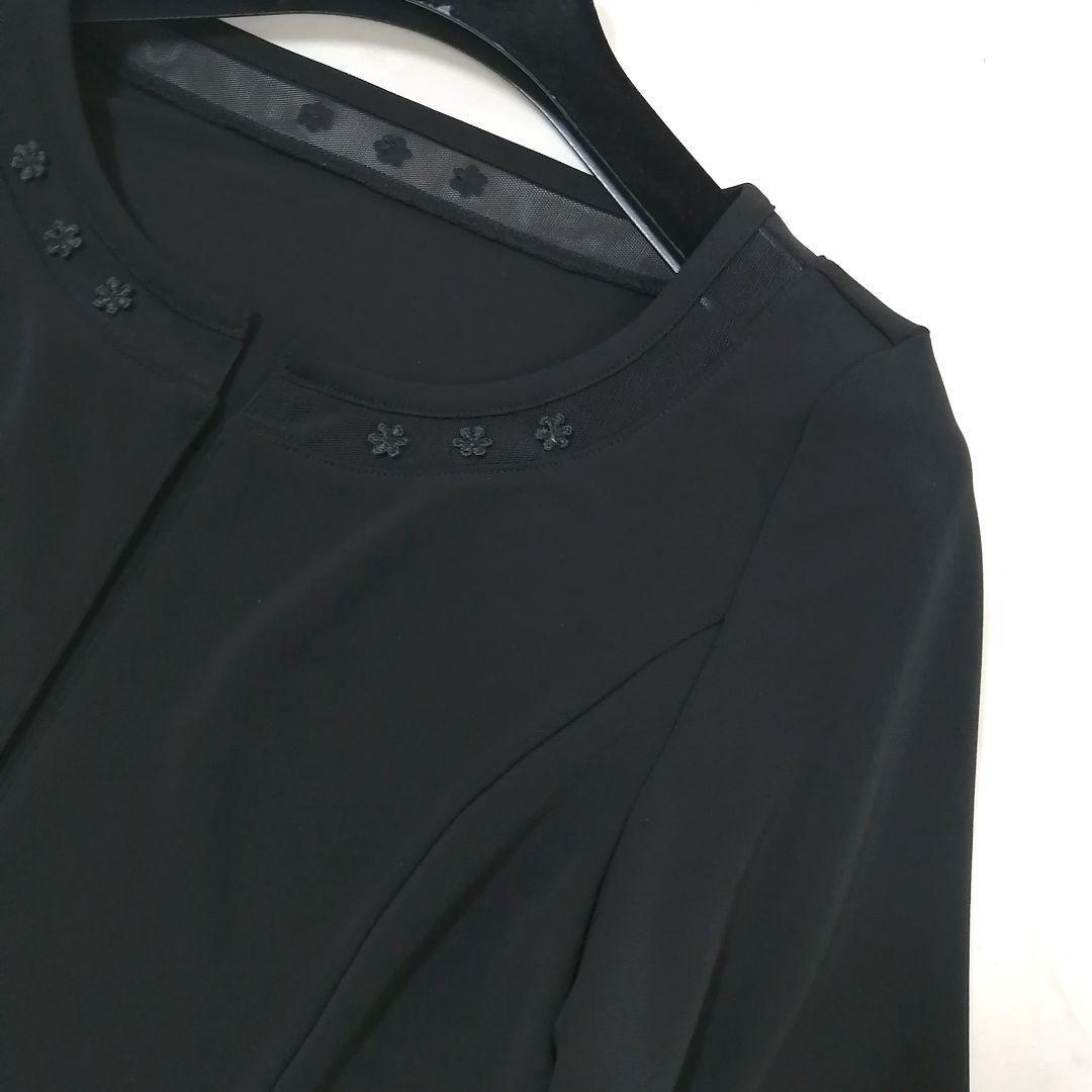 美品✨ フォクシー　カーディガン　ストレッチ　透け感　花　黒　上品　大人可愛い
