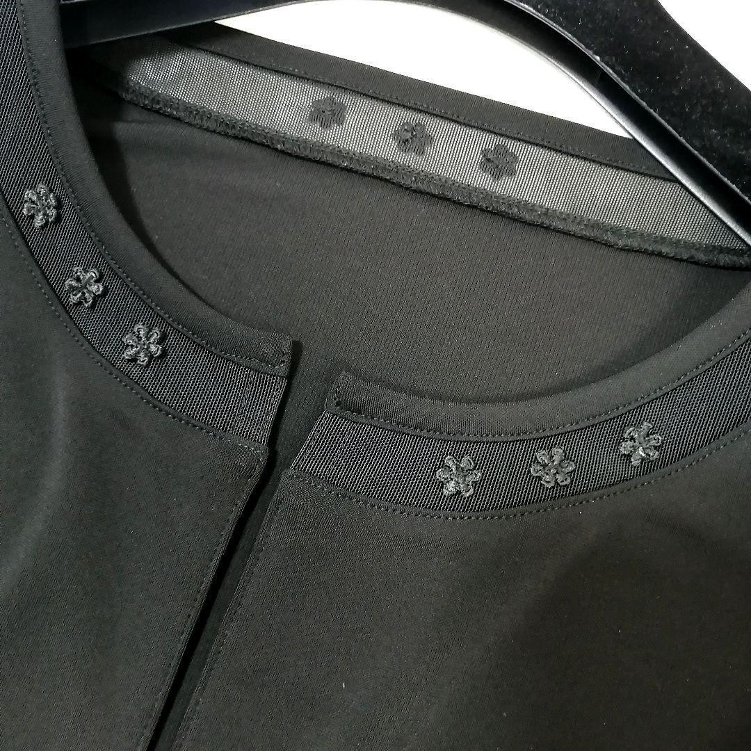 美品✨ フォクシー　カーディガン　ストレッチ　透け感　花　黒　上品　大人可愛い