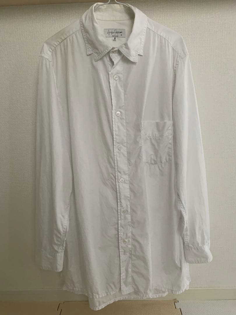 ヨウジヤマモト　2枚衿風　無地×縞シャツ　ストライプロングシャツ　21aw yohji yamamoto - pour homme 2枚衿風無地×縞シャツ / HX-B46