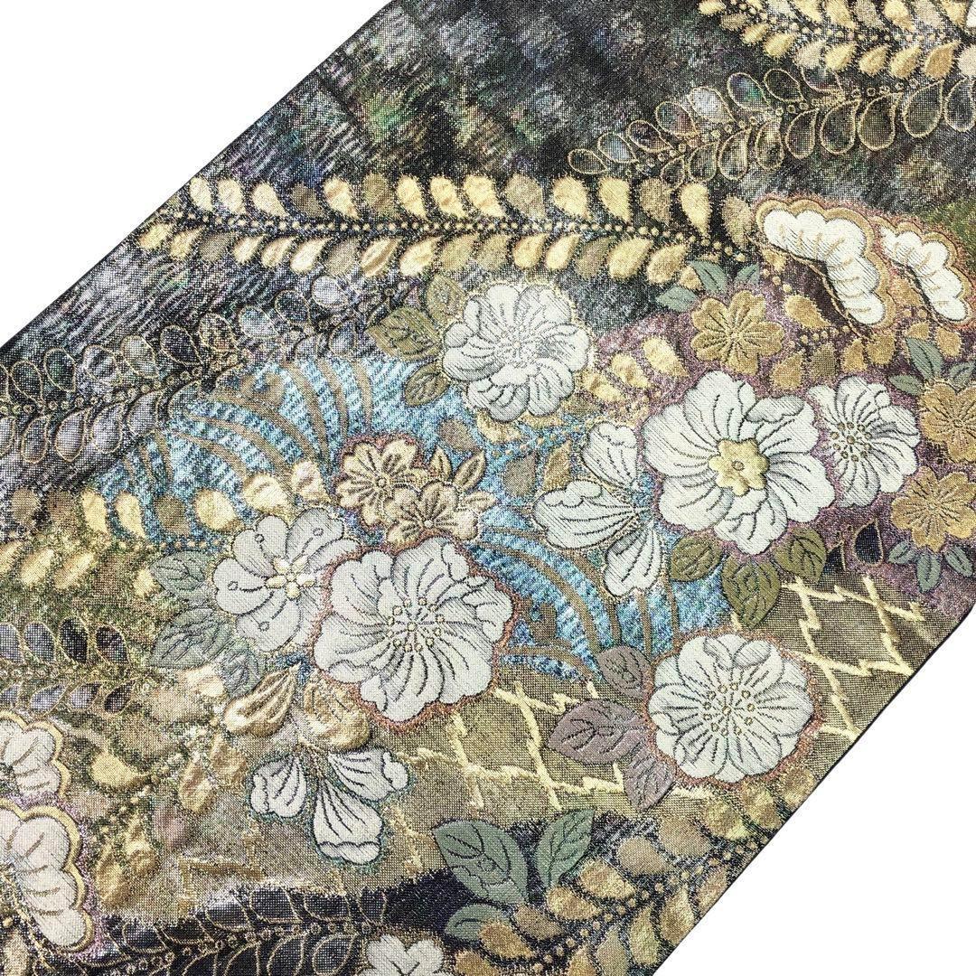 専用 袋帯 美しく煌びやかな辻が花模様 金糸 具墨色 O-3482 画像2