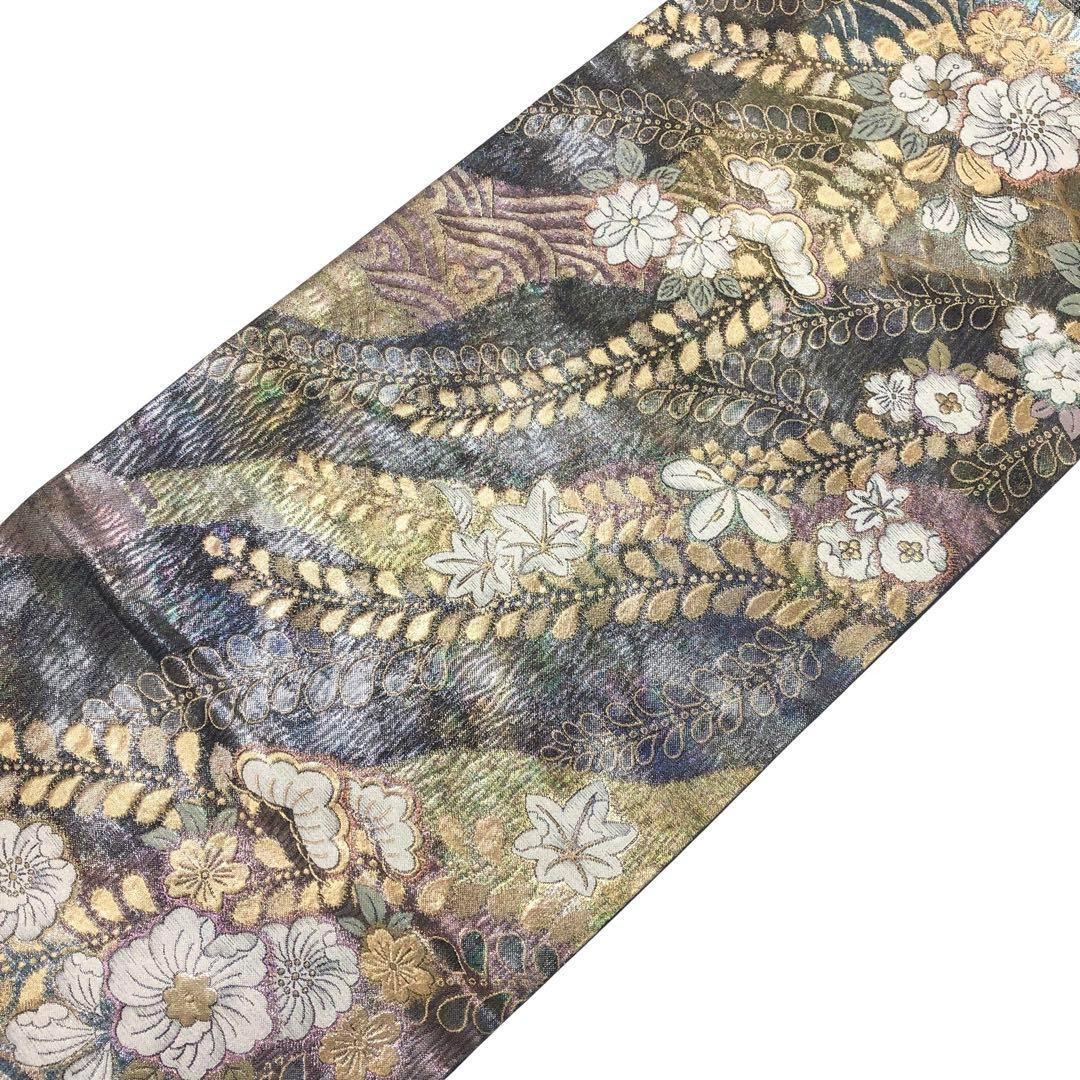 専用 袋帯 美しく煌びやかな辻が花模様 金糸 具墨色 O-3482 画像5