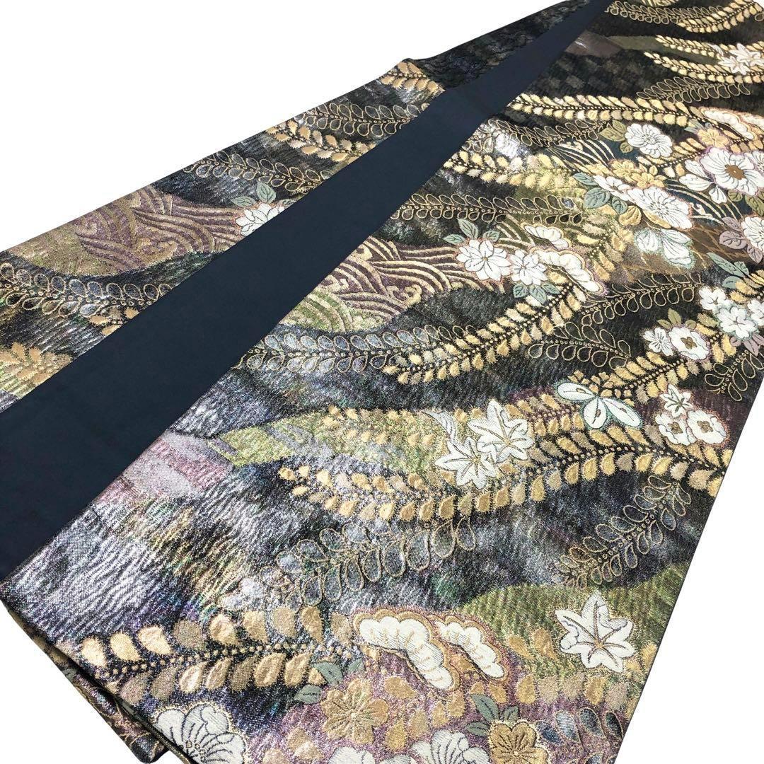 専用 袋帯 美しく煌びやかな辻が花模様 金糸 具墨色 O-3482 画像7