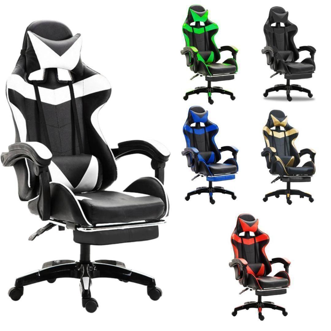 ゲーミングチェア グレー リクライニングチェア オフィスチェア オットマン付き