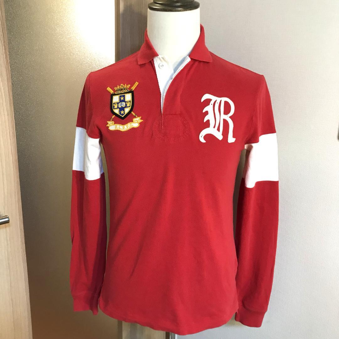 メンズ【美品 US Rugby ラルフ】XS 赤 エンブレム 刺繍 ラガーシャツ