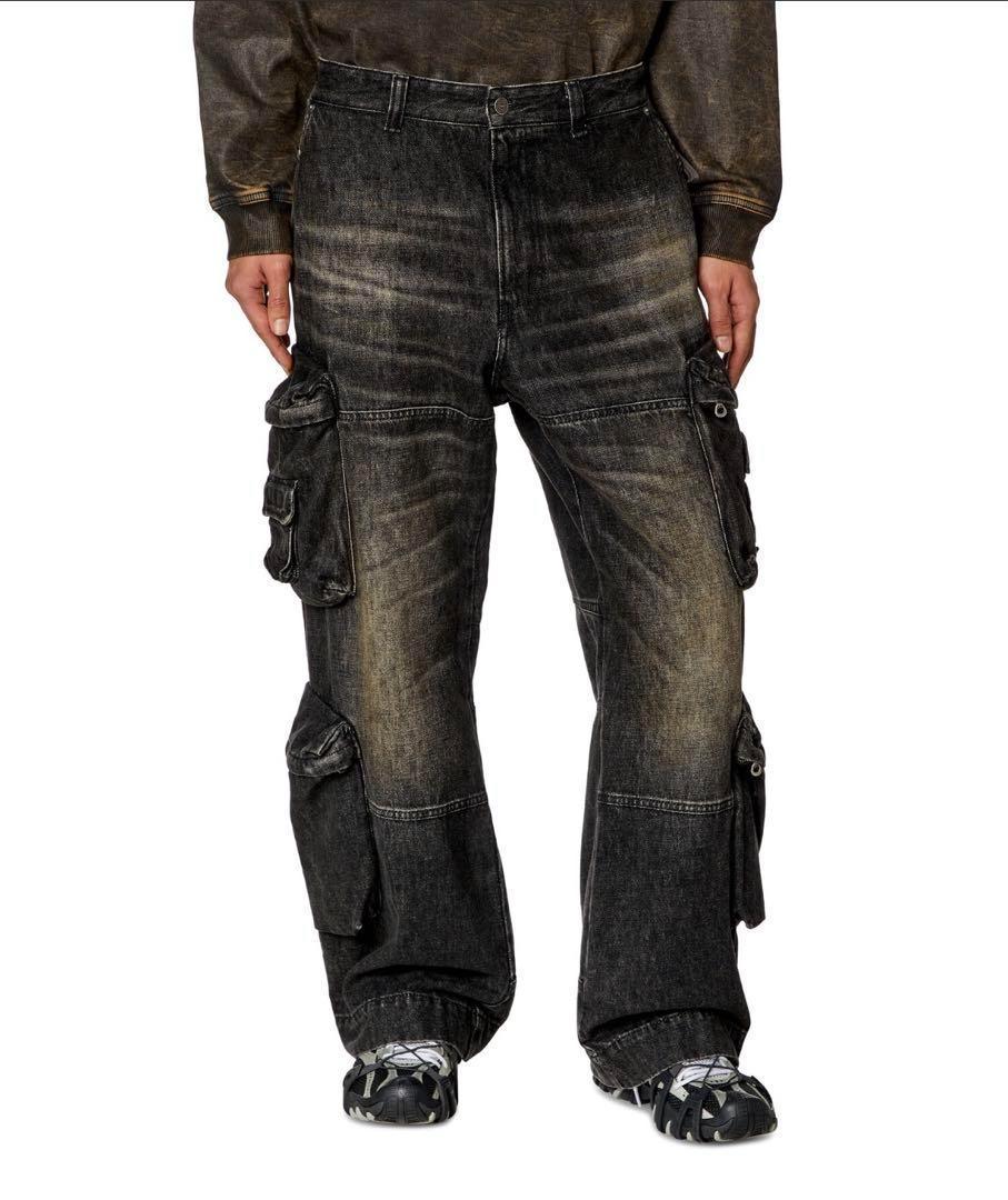 DIESEL D-FISH CARGO 28インチ DIESEL メンズ デニム ルーズ ストレート D-FISH-CARGO 28