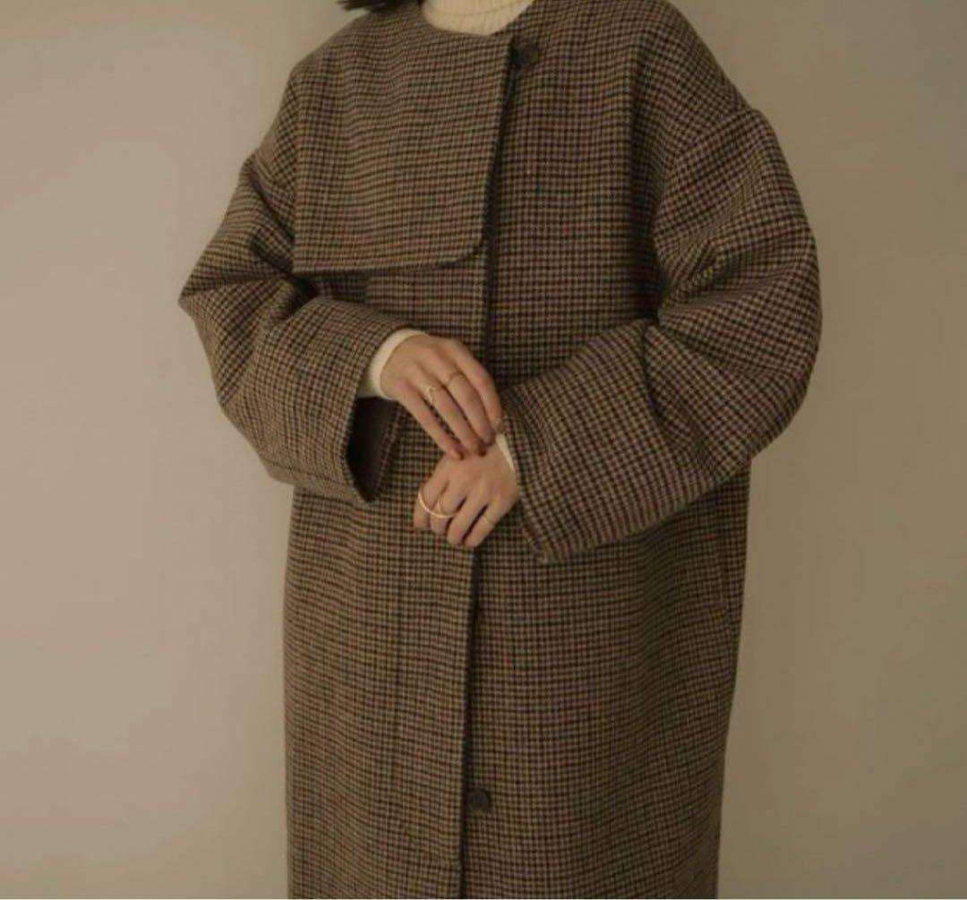 EAPHI NO COLLAR WOOL CHECK COAT