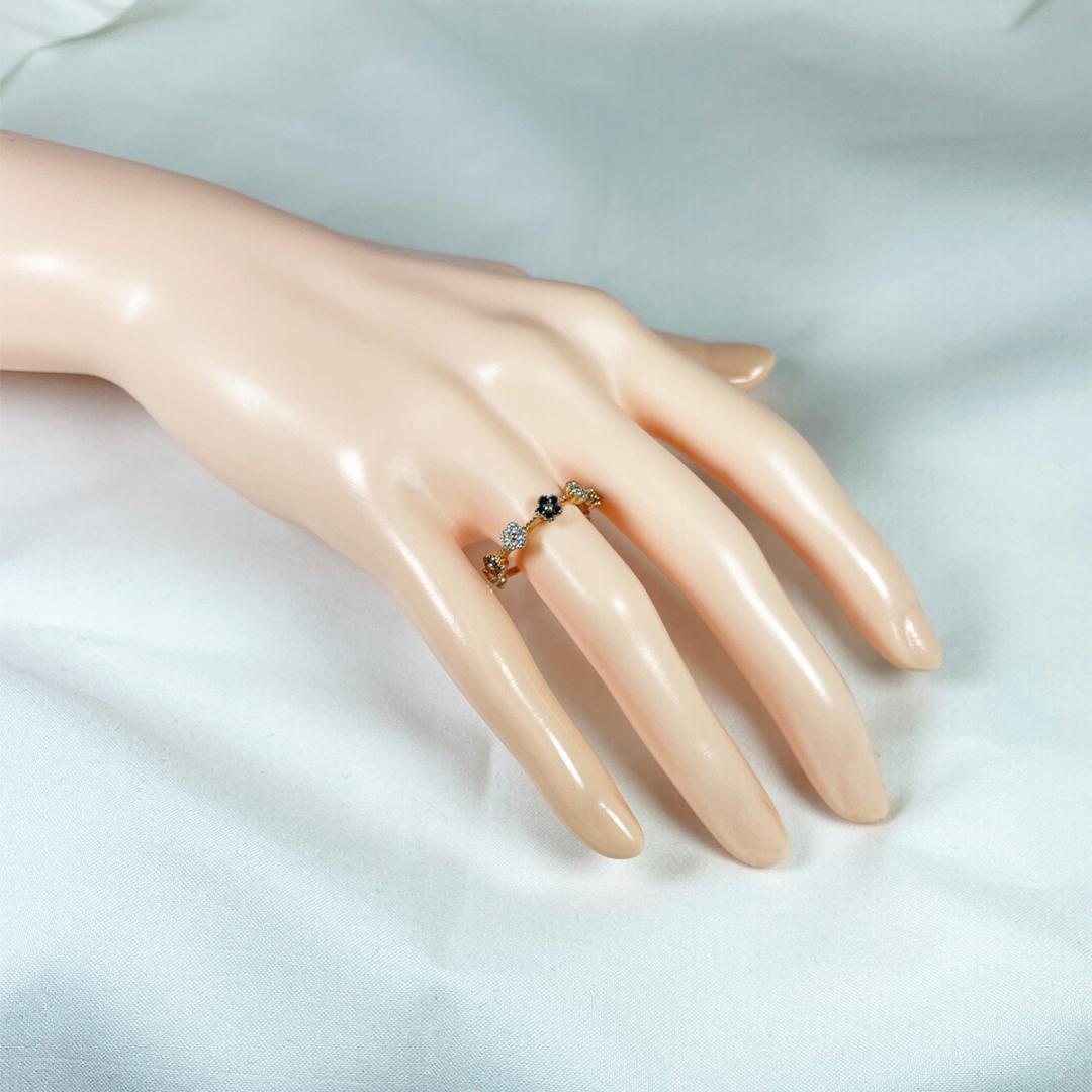 K18PG 天然ダイヤ 0.25ct ブラックダイヤ 0.18ct リング