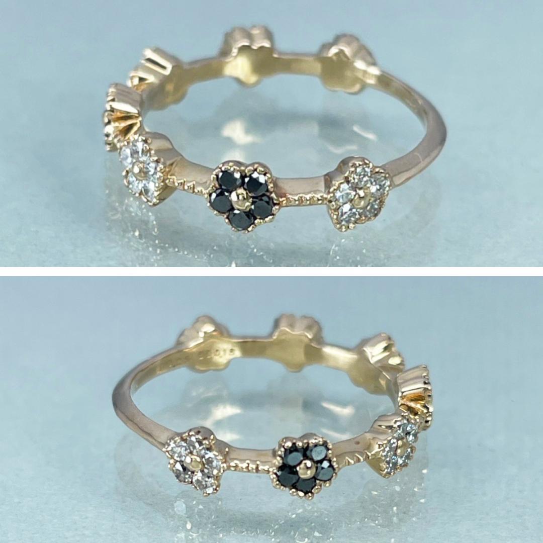 K18PG 天然ダイヤ 0.25ct ブラックダイヤ 0.18ct リング