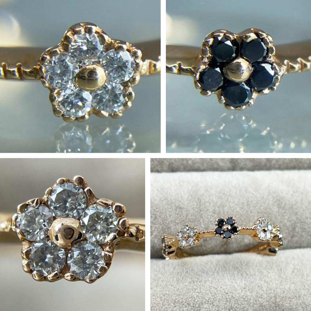 K18PG 天然ダイヤ 0.25ct ブラックダイヤ 0.18ct リング