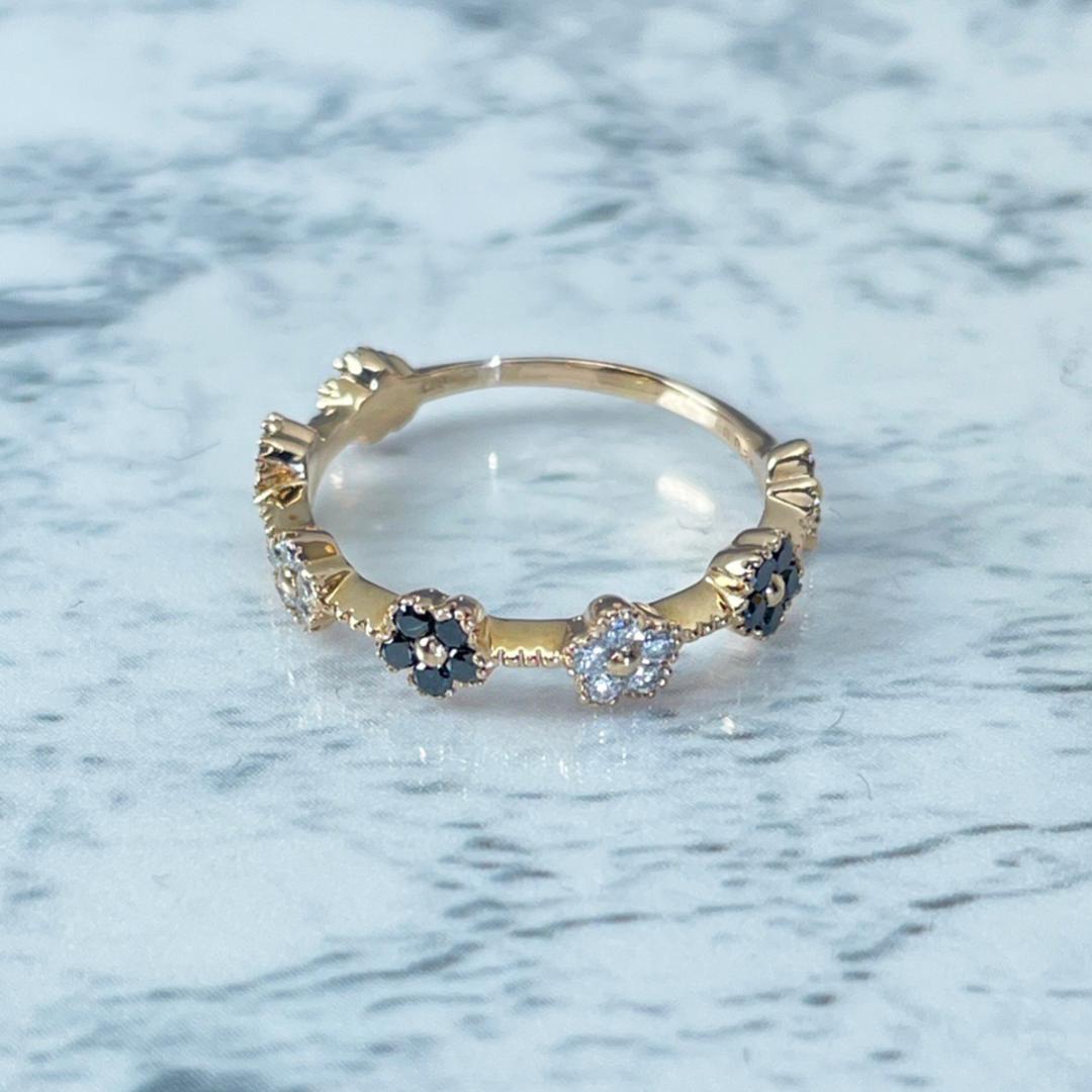 K18PG 天然ダイヤ 0.25ct ブラックダイヤ 0.18ct リング