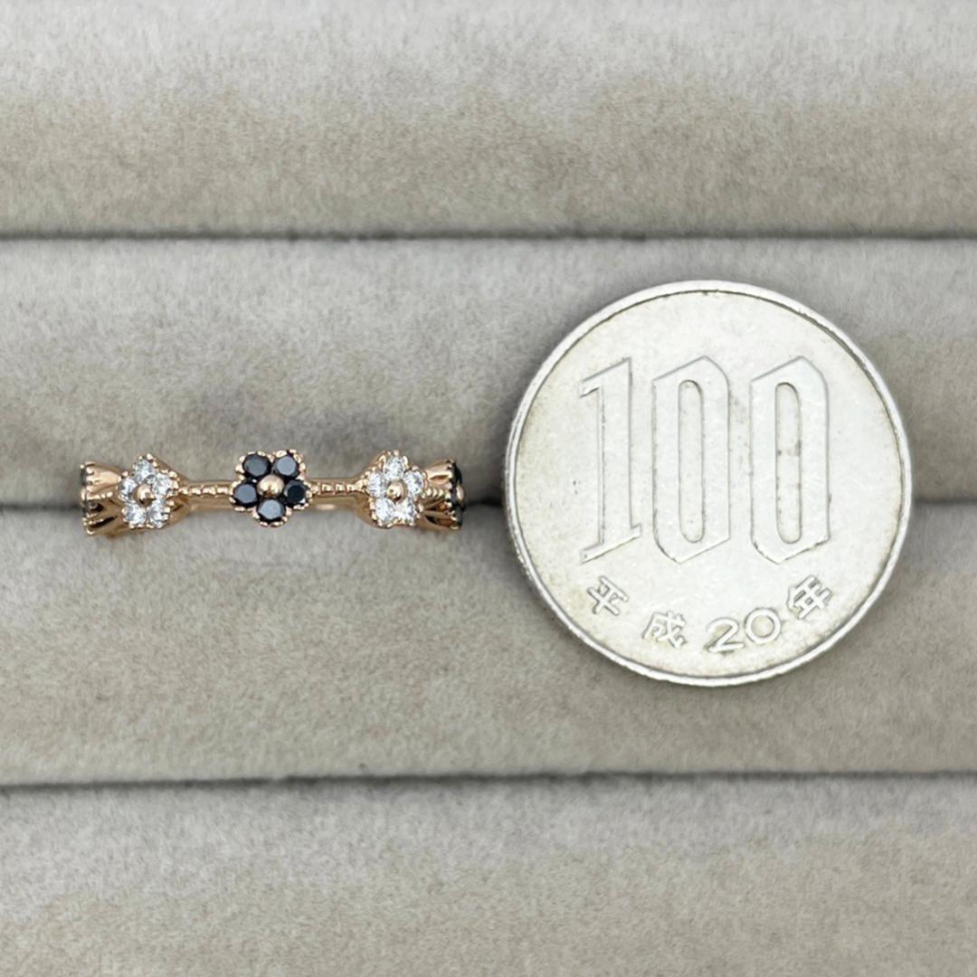 K18PG 天然ダイヤ 0.25ct ブラックダイヤ 0.18ct リング