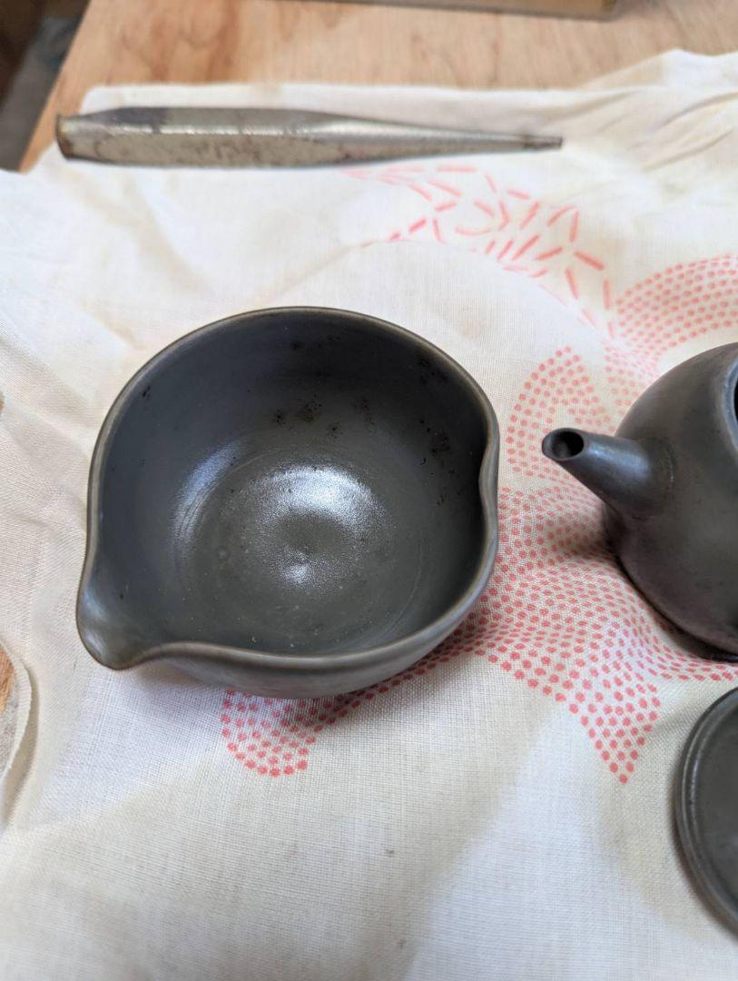 98 青備前 煎茶器 急須と湯冷まし 藤田龍峰作 備前焼