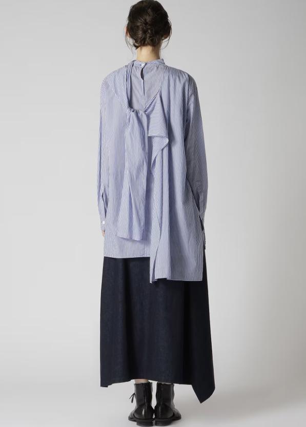 24SS✨美品 Y's ワイズ コットンストライプバックタイブラウス