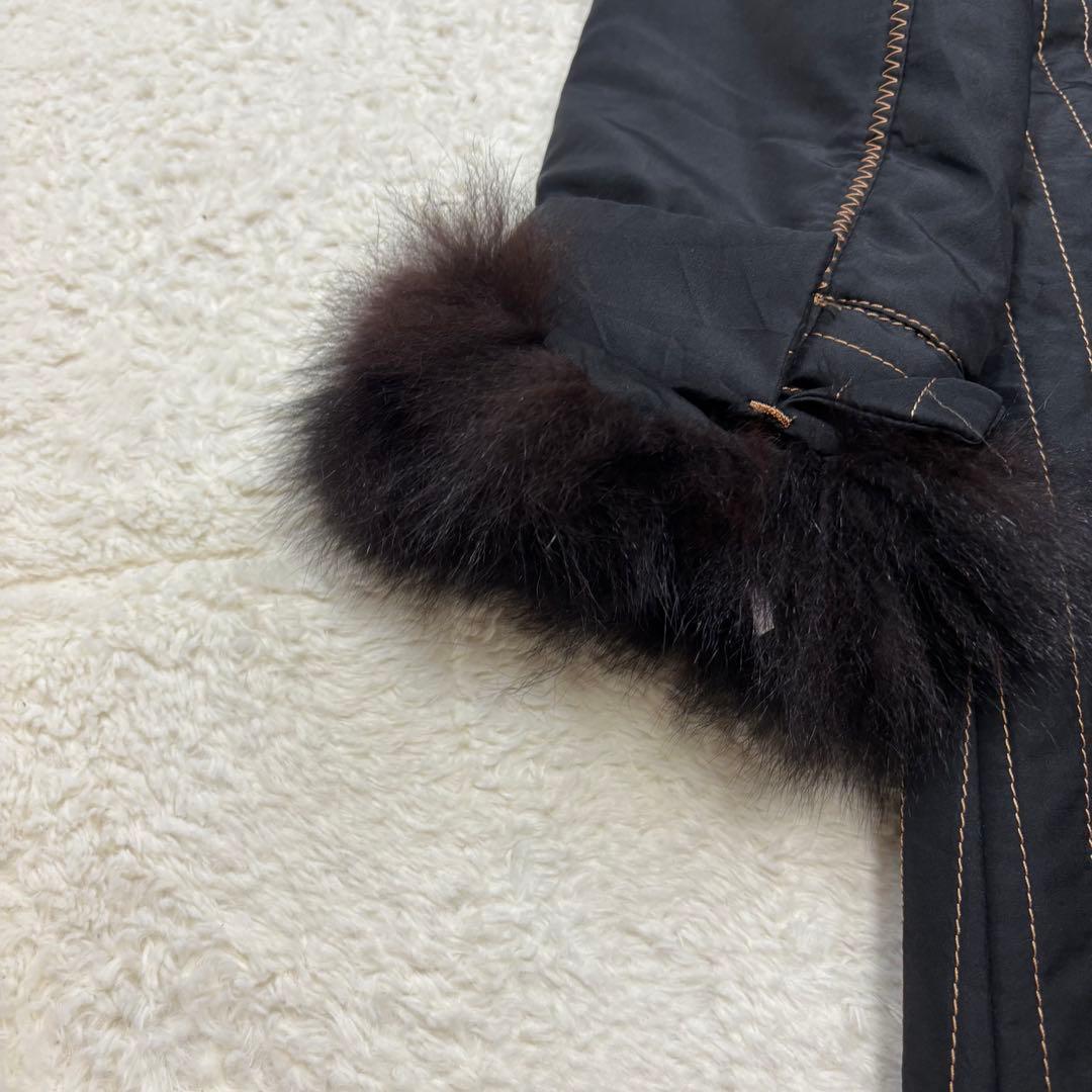 シルク100%✨フォックスリアルファーキルティングロングコート女優襟黒3way シルク100%✨フォックスリアルファーキルティングロングコート女優襟黒3way