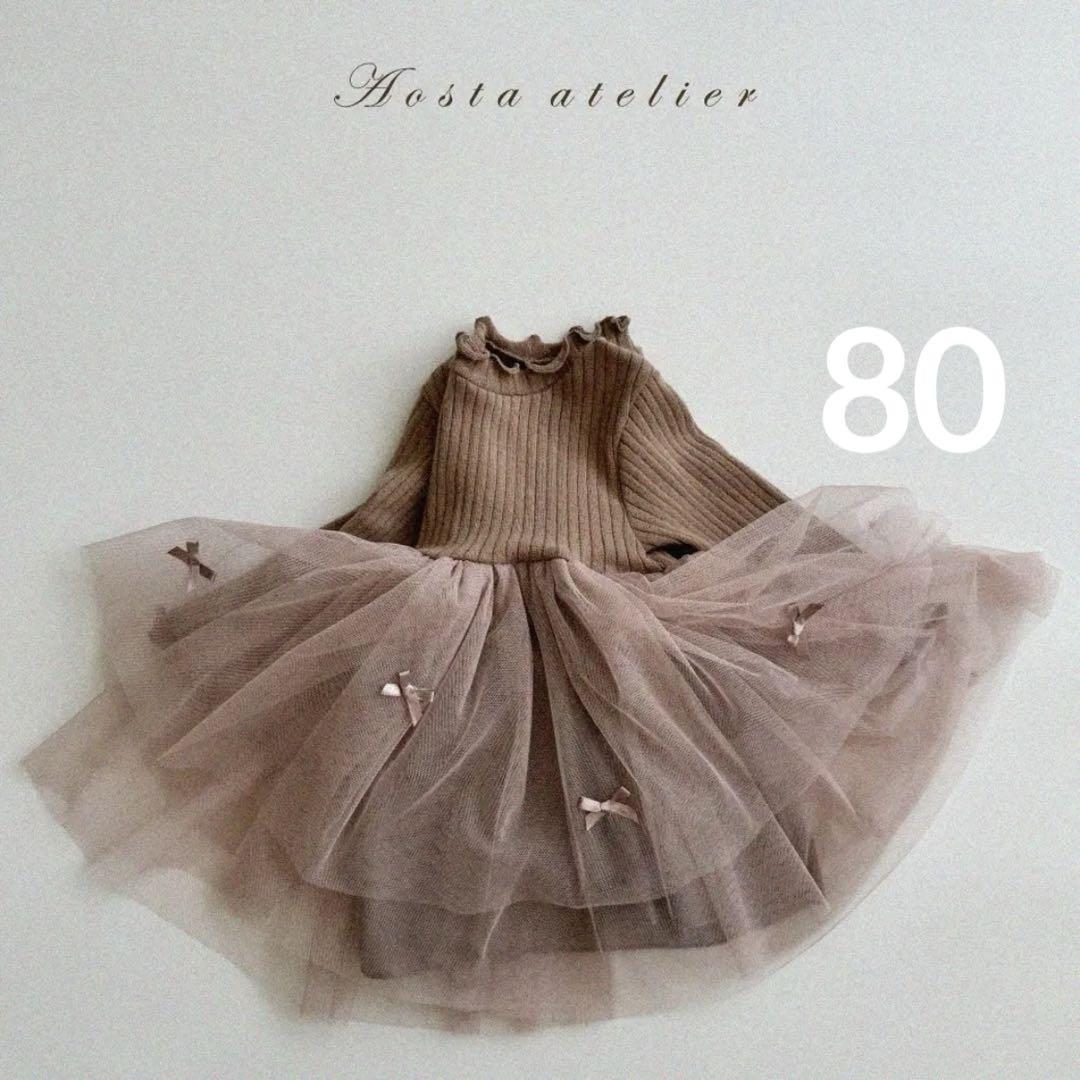 ベビー 韓国子供服 Aosta camellia dress brown80cm