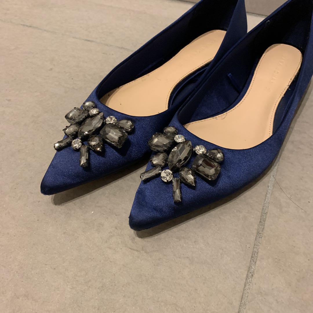 Zara ラインストーン付フラットパンプス ビジュー付 36 - メルカリ