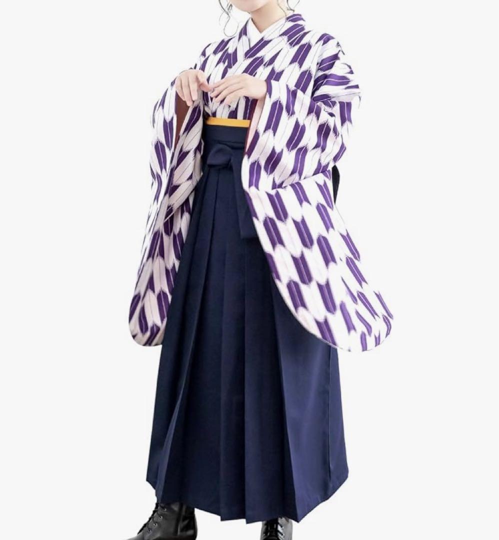 紫と白の幾何学模様 袴セット Mサイズ
