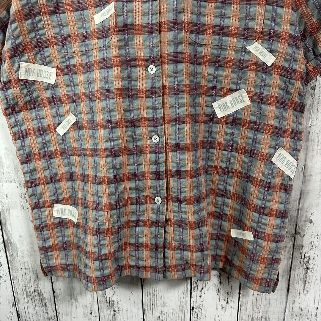 【ピンクハウス】チェック柄シャツ☆開襟☆オープンカラー☆L ピンク系色