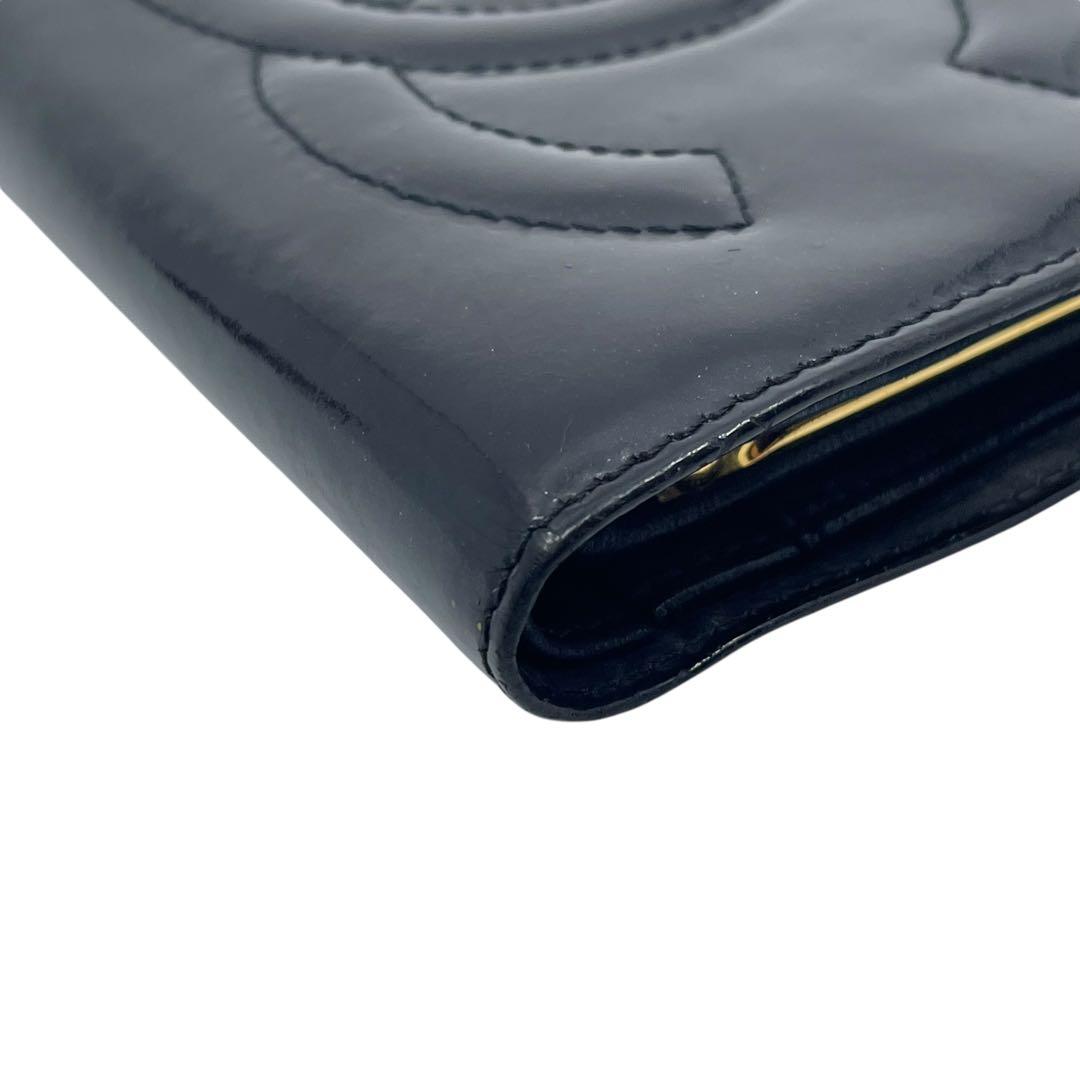 CHANEL シャネル　m2 エナメル　三つ折り財布　ココマーク　がま口　黒