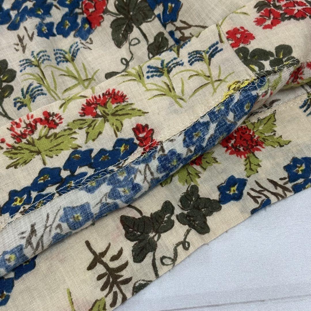 極美品✨45R インディゴ 秋の七草 抜染 プリント ワンピース