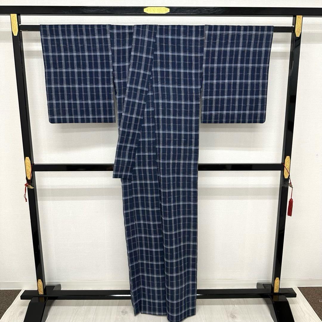 夏着物 木綿 阿波しじら織 裄67 居敷当て付き 着物 広衿 RK-5040