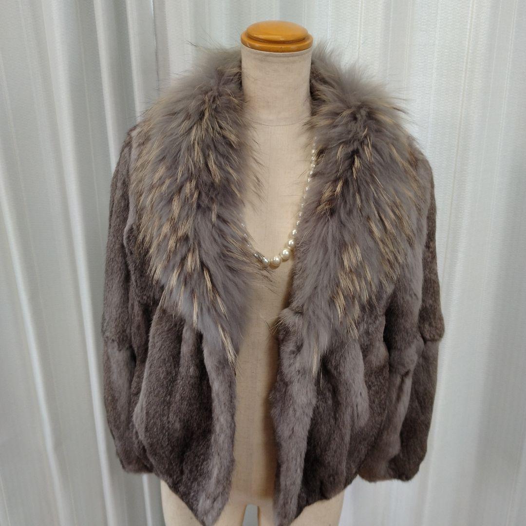 新同✩使用感無✩ラクーン＆ラパン✩ファーコート✩ショートコート✩柔軽✩カジュアル