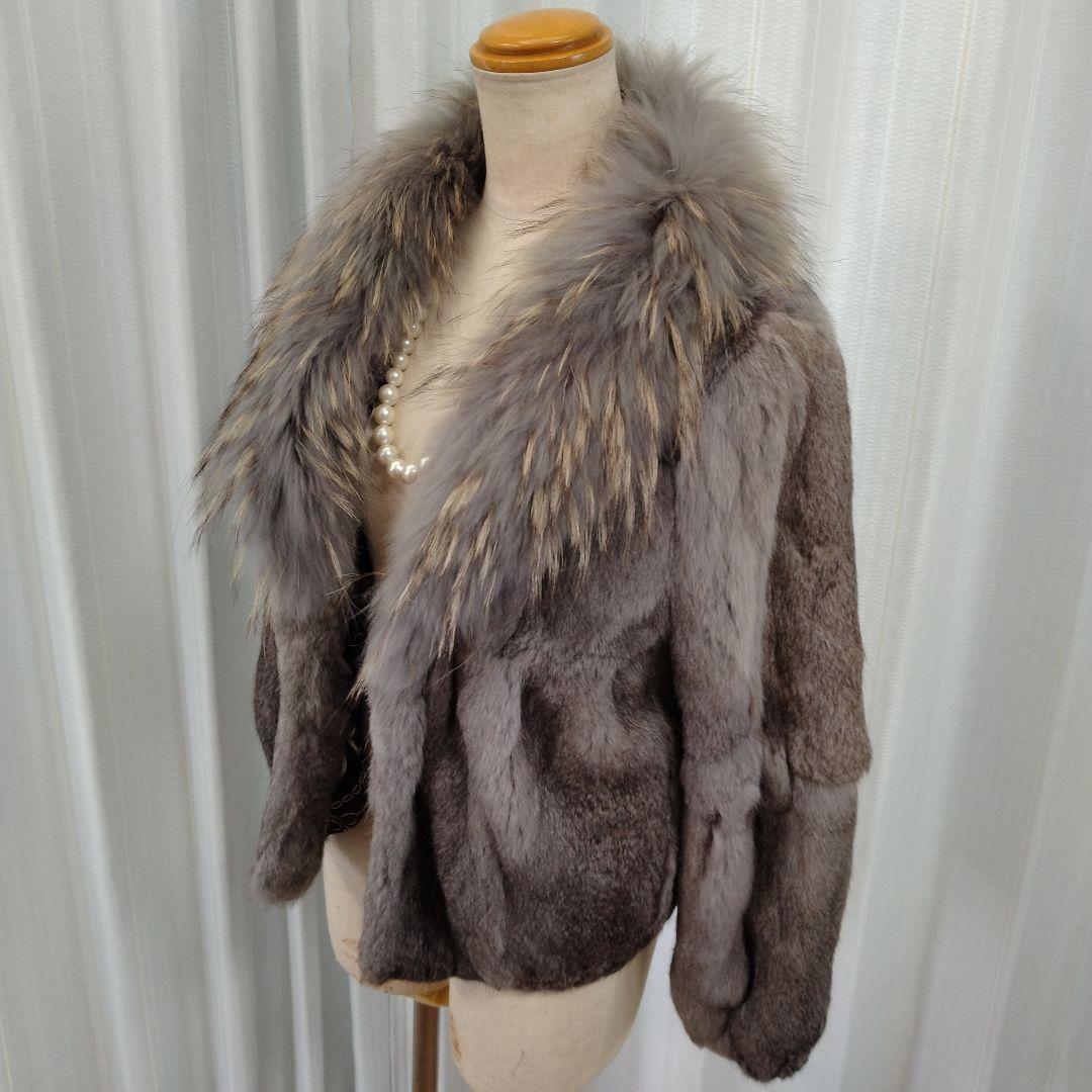 新同✩使用感無✩ラクーン＆ラパン✩ファーコート✩ショートコート✩柔軽✩カジュアル