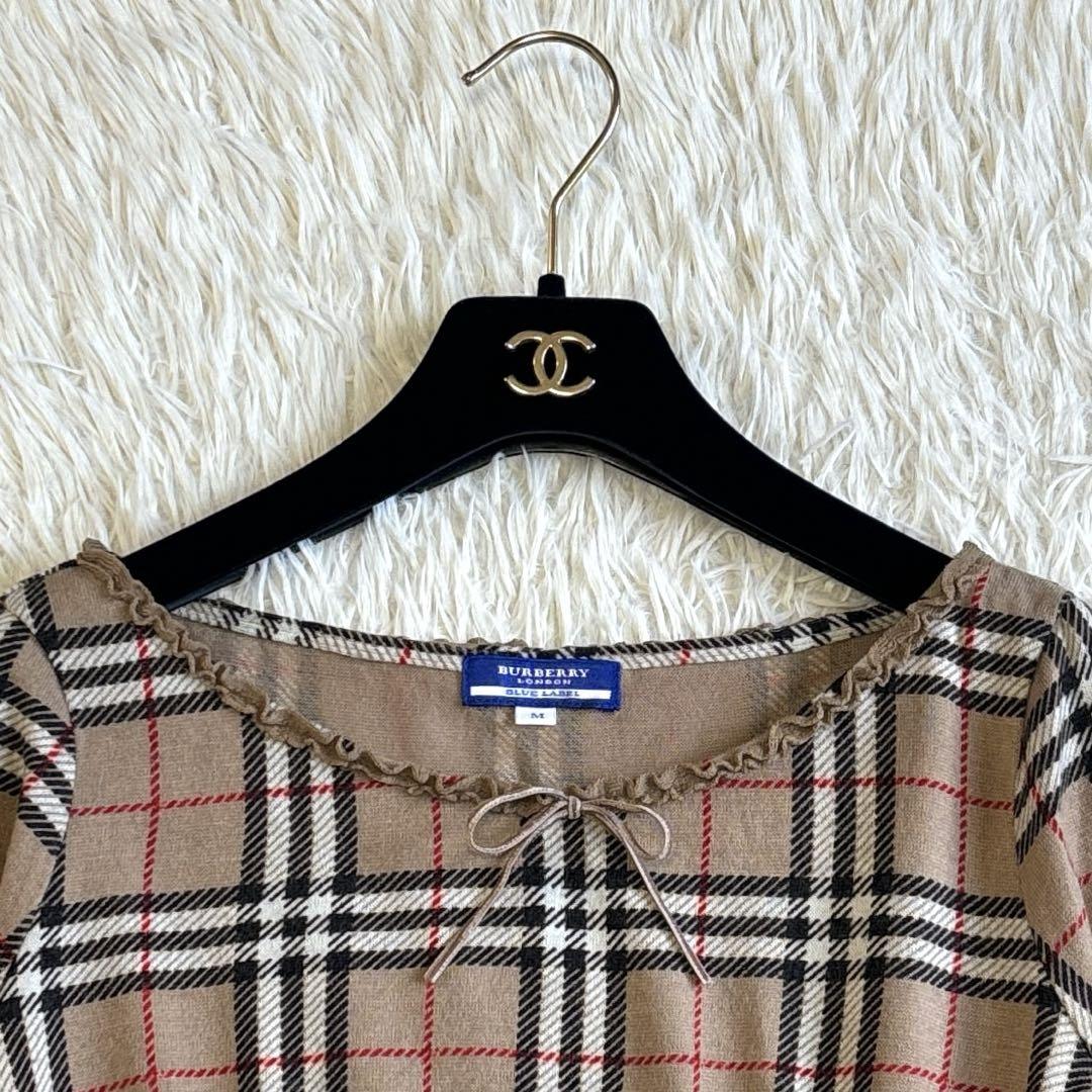 BURBERRY ウール ノバチェック フリルネック リボン カットソー