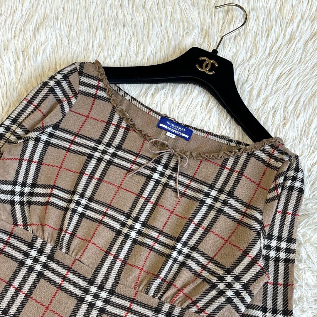 BURBERRY ウール ノバチェック フリルネック リボン カットソー