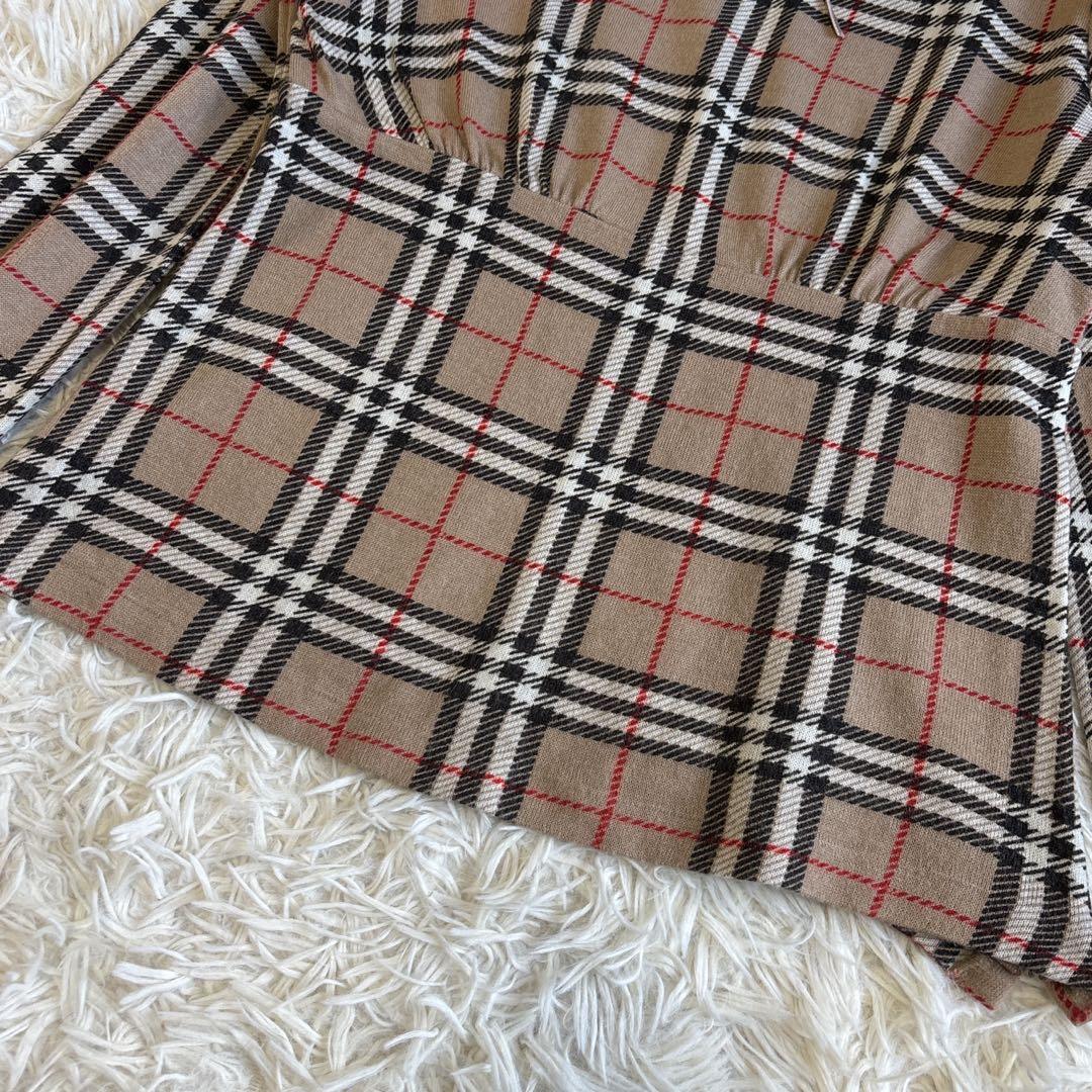 BURBERRY ウール ノバチェック フリルネック リボン カットソー