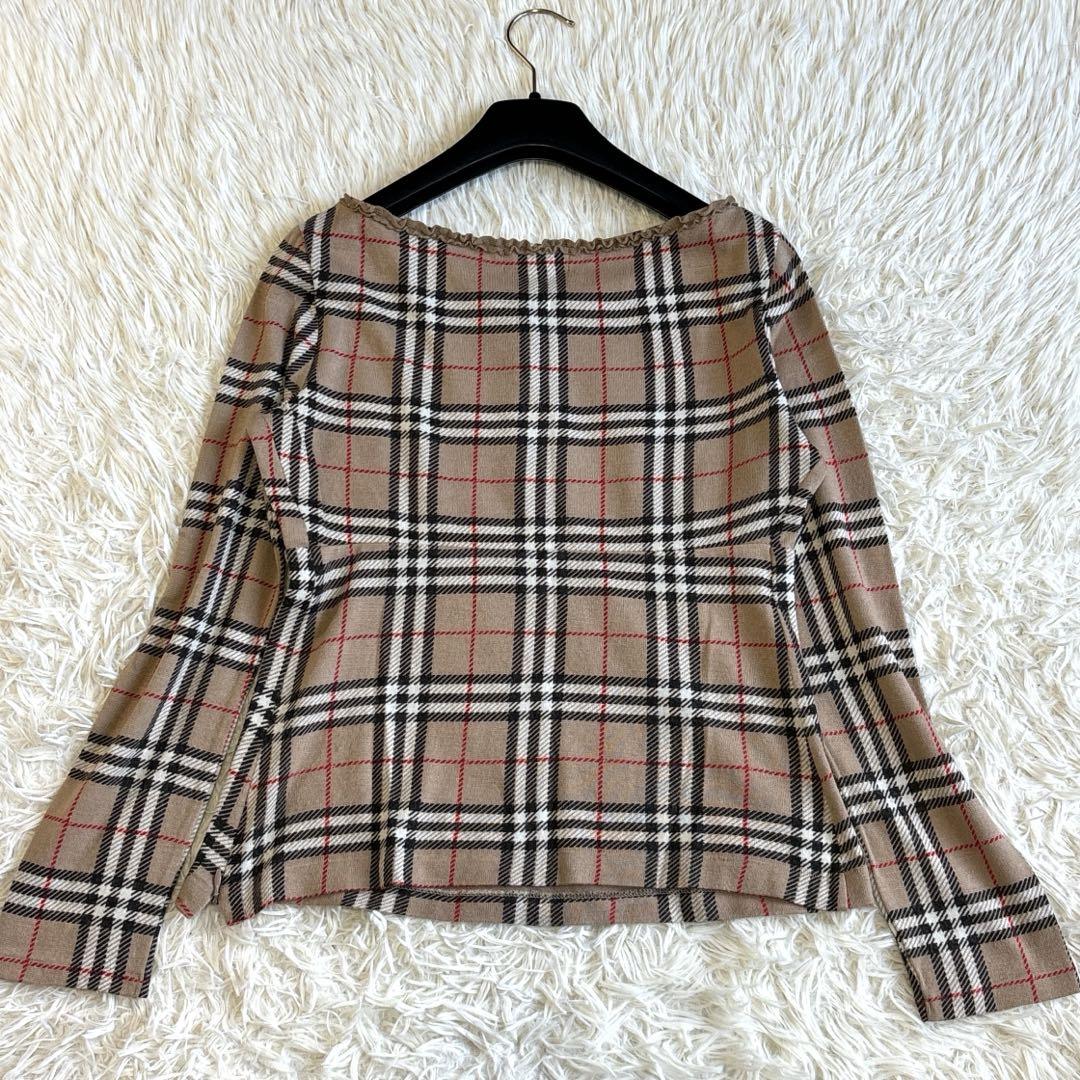 BURBERRY ウール ノバチェック フリルネック リボン カットソー