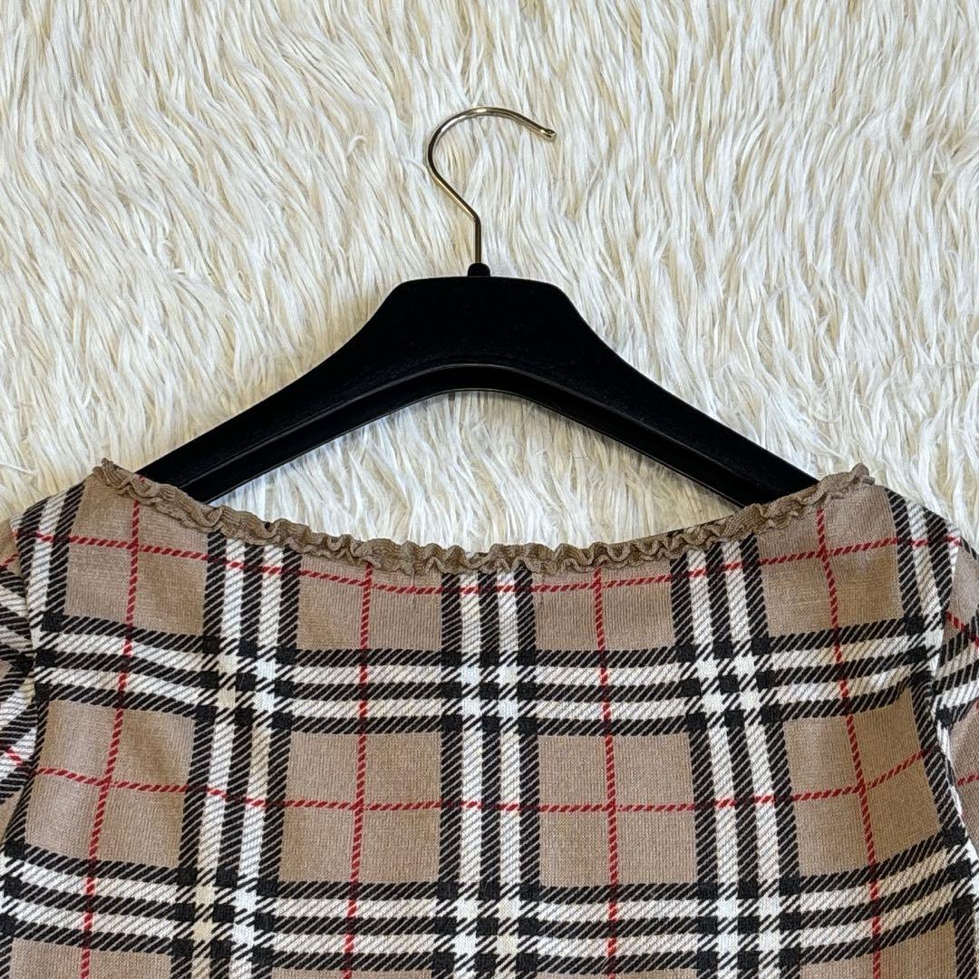 BURBERRY ウール ノバチェック フリルネック リボン カットソー