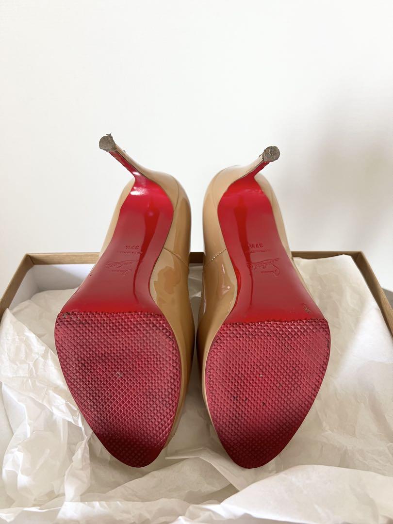【美品】ルブタン Very Prive ヌードベージュ オープントゥ ハイヒール Christian Louboutin New Very Prive 120 Patent Leather