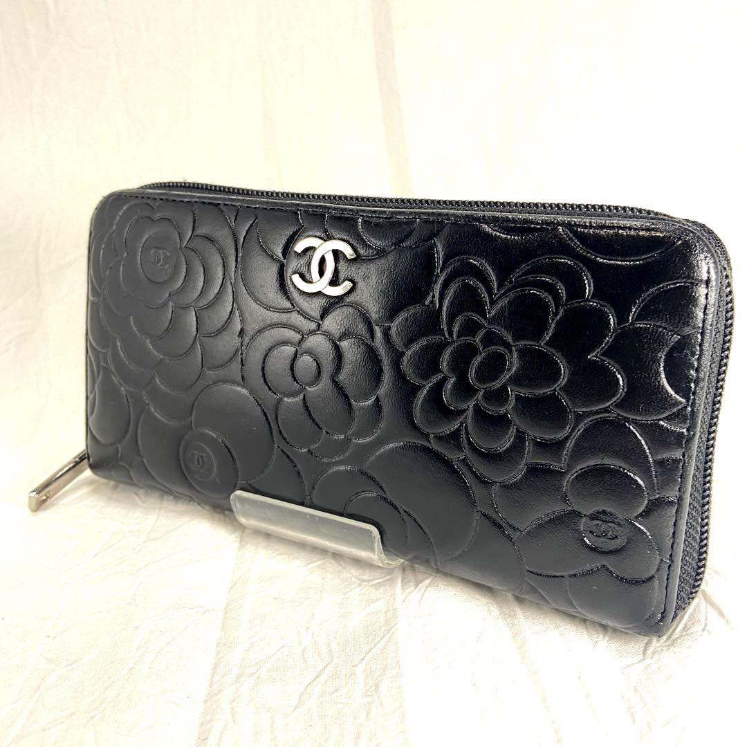 CHANEL シャネル カメリア 長財布 ラウンドファスナー 黒 小物
