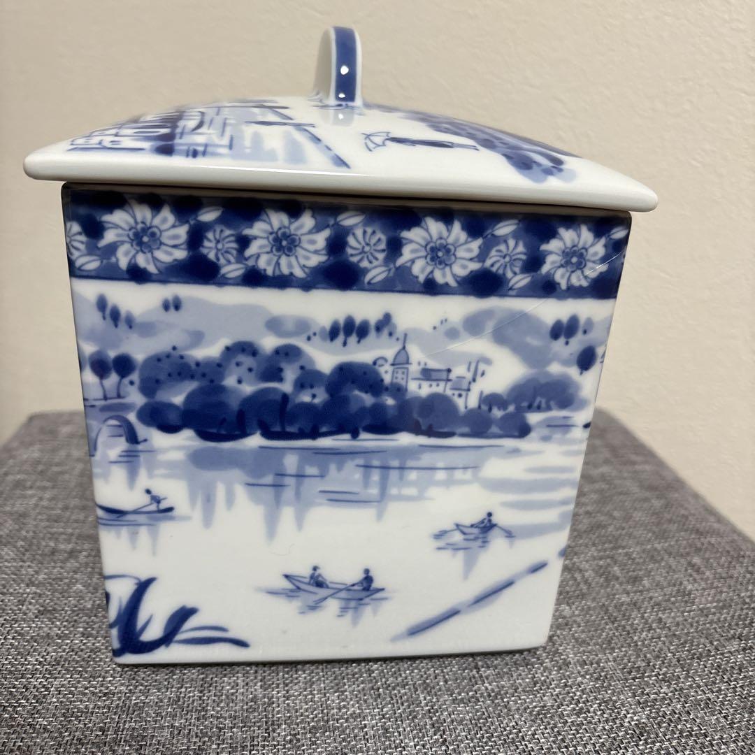 はな　青白陶器 蓋付き容器 茶道具