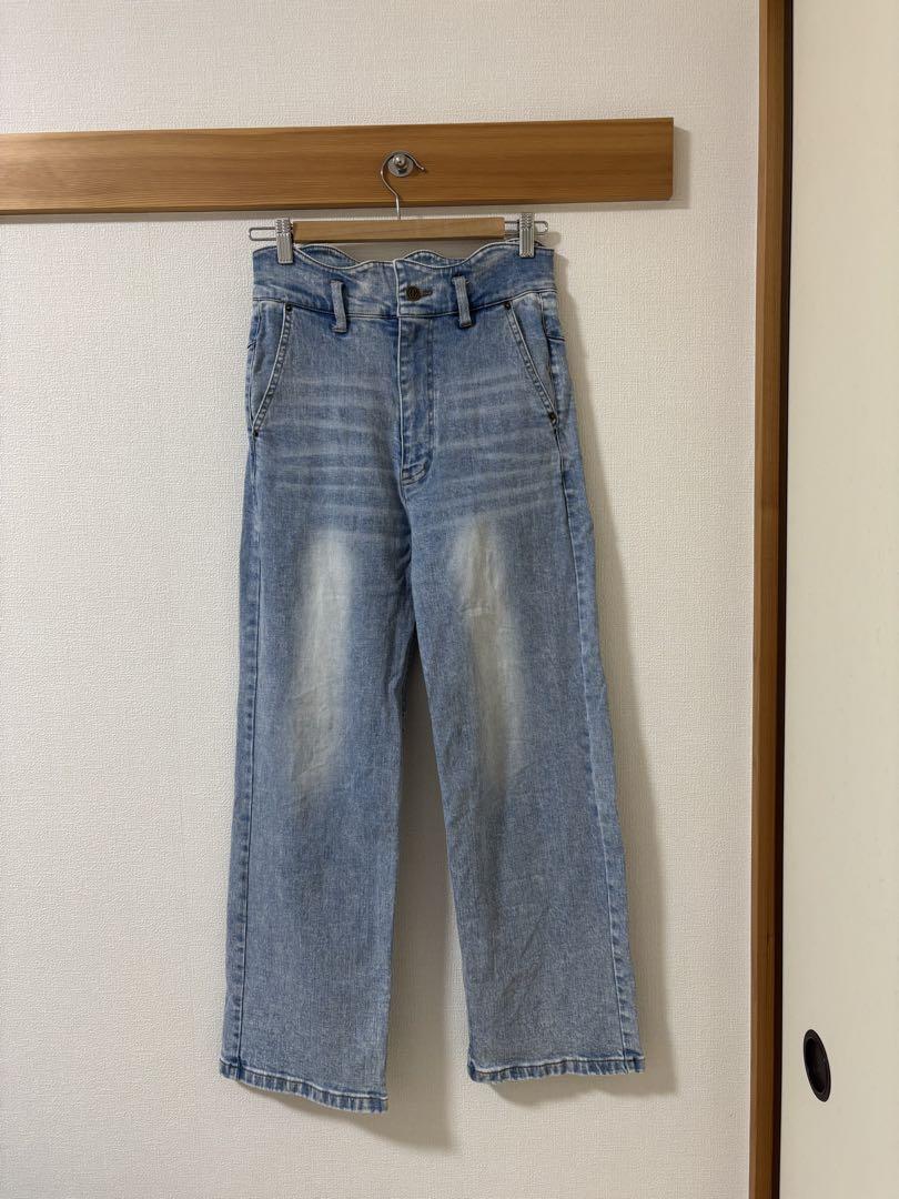 パンツ EAPHI WAVE DESIGN HIGH WAIST DENIM blue