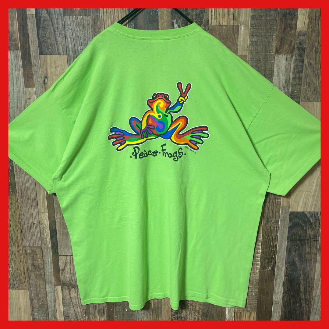 カエル 生き物 オーバーサイズ 3XL メンズ グリーン 古着 半袖 Tシャツ