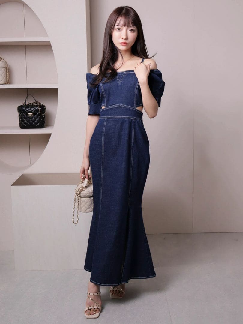 2wayショルダーデニムマーメイドワンピース