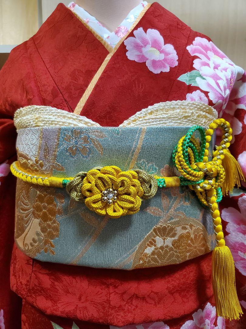 振り袖　フルセット　長襦袢　袋帯　小物　金彩加工　豪華金駒刺繍　絞り入り　332 本疋田絞り 金駒刺繍 金彩 黒地 振袖 フルセット 作家物 落款あり