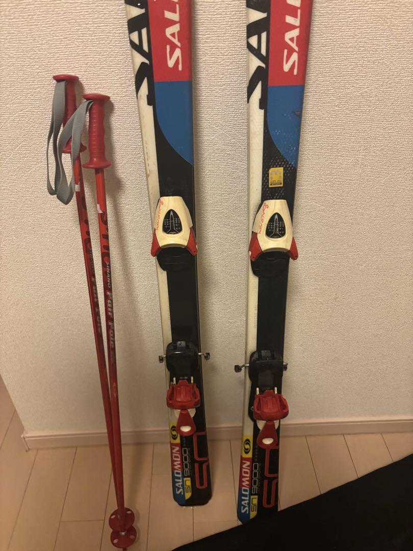 SALOMONsn9000カービングスキー130㎝ポール、スキーケース３点セット