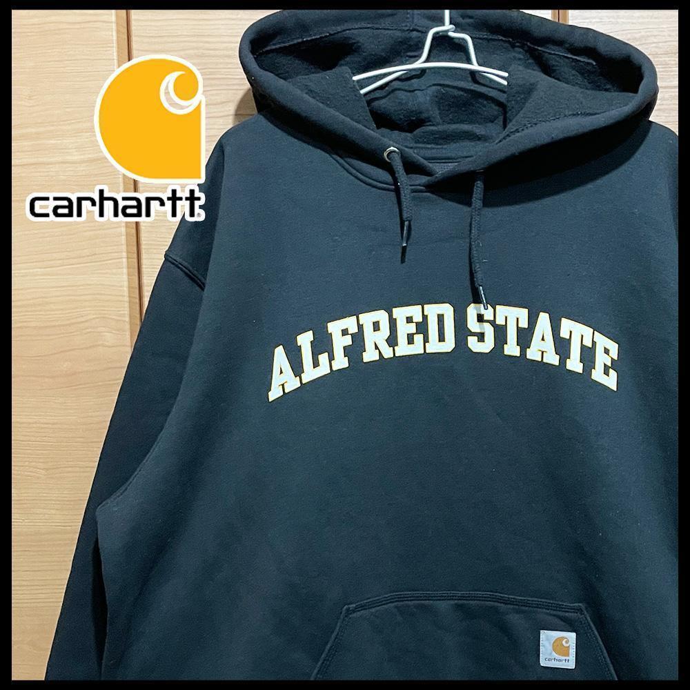 カーハート 古着 メキシコ製 パーカー アルフレッドステイト ブラック 2XL