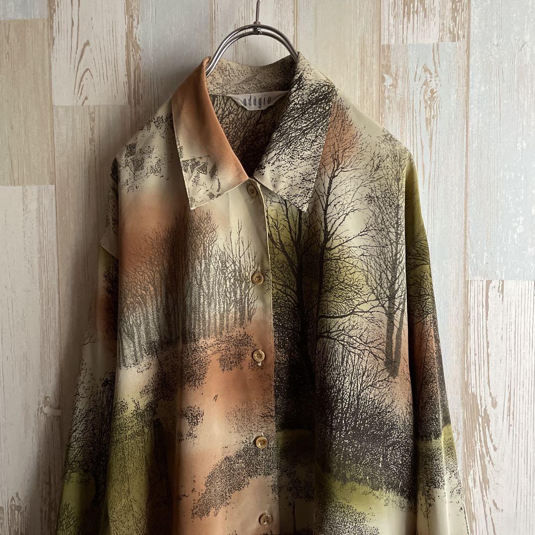 希少 総柄シャツ vintage アート レトロ 古着 一点物
